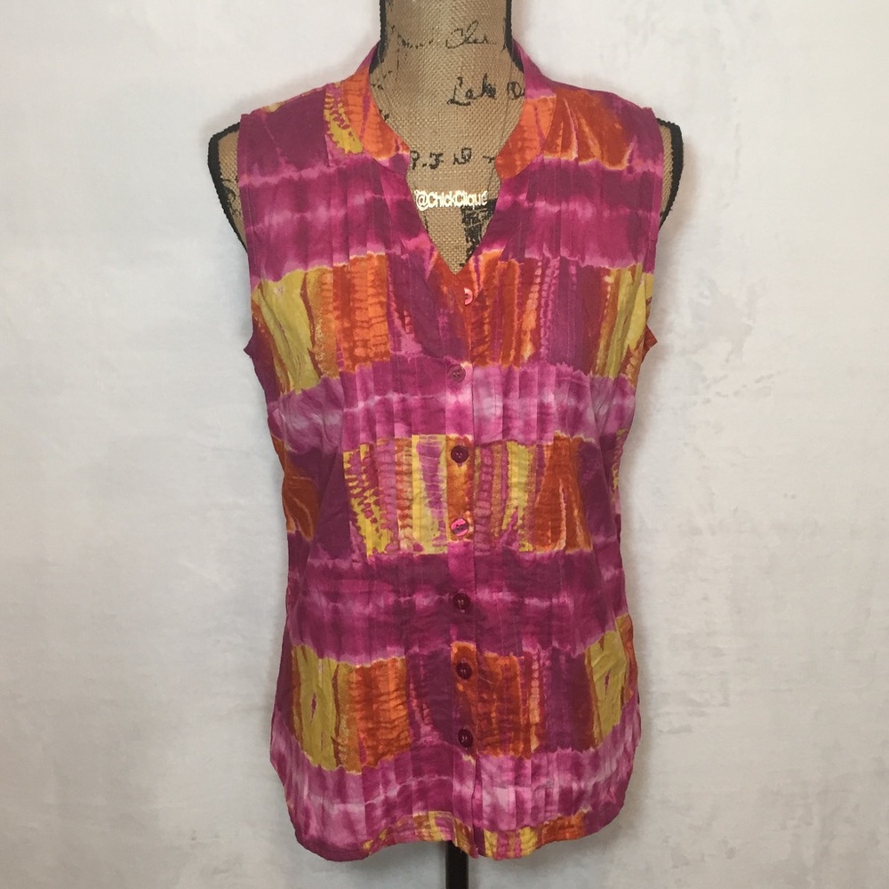 Orange☀️Yellow💕Pink Tie Dye Look Sleeveless Top